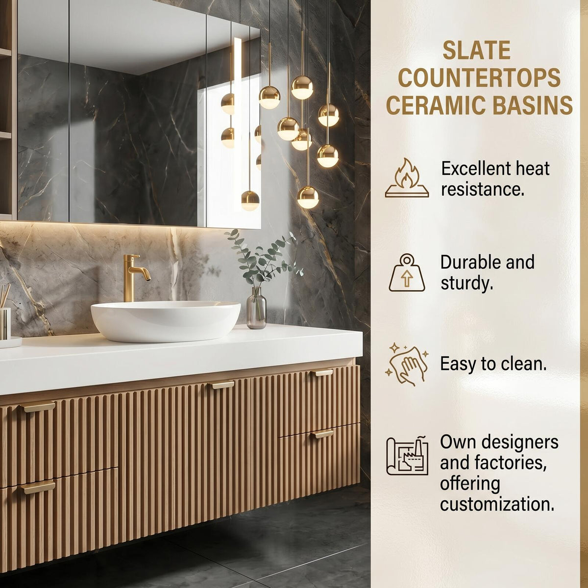 60''-96'' Double Bathroom Vanity with Sink Modern Floating Slatted Front Warm Oak Finish