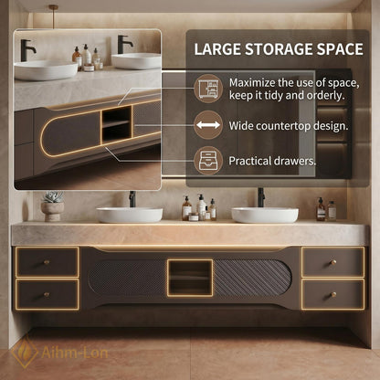 60''-96'' Double Bathroom Vanity with Sink Slatted Front Open Shelving Cabinet