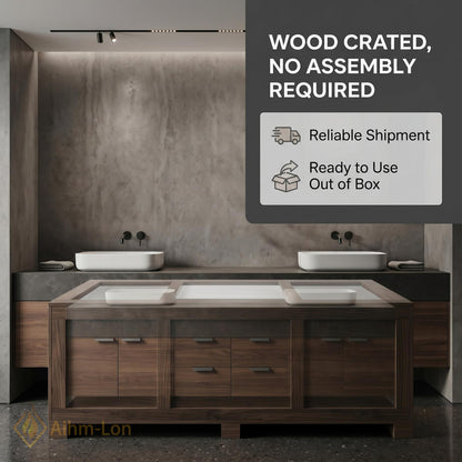60''-96'' Double Bathroom Vanity with Sink Dark Walnut Slatted Center Panel Design