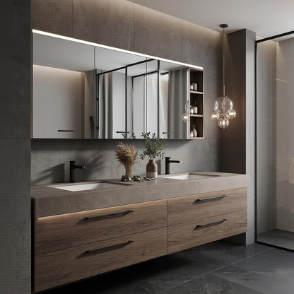 60''-96'' Double Bathroom Vanity with Sink Modern Floating Warm Oak Finish Cabinet