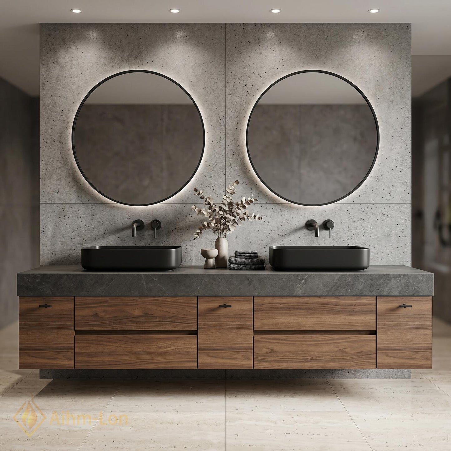60''-96'' Double Bathroom Vanity with Sink Walnut Modern Floating Grain Drawer Storage
