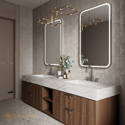 60''-96'' Bathroom Vanity with Sink Floating Storage Drawers Marble Top Double Geometric