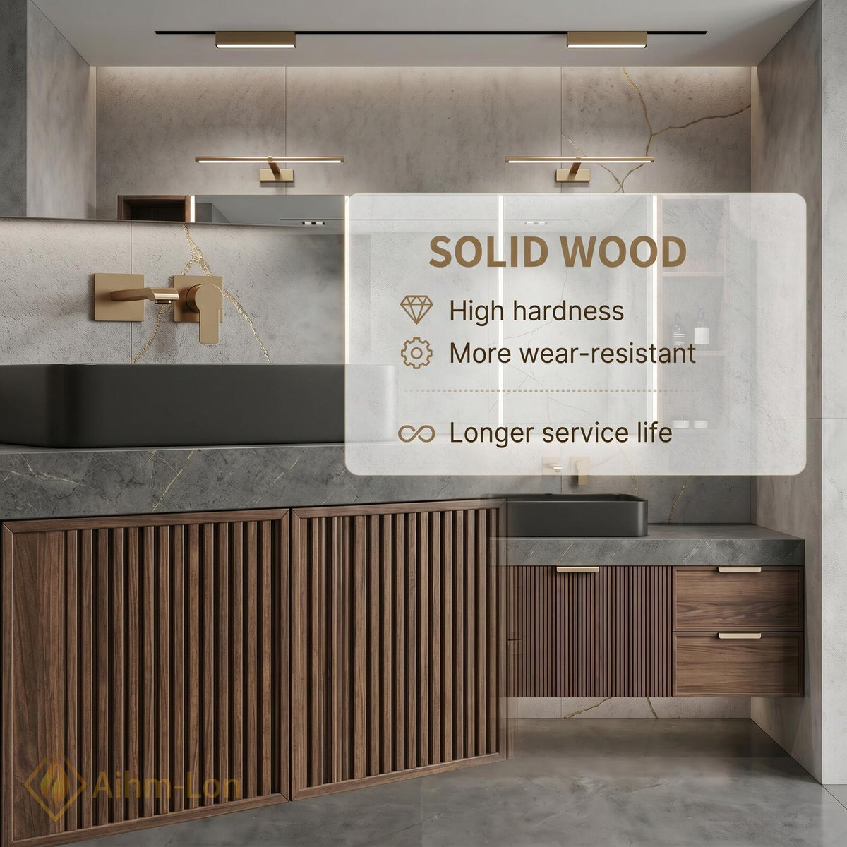 72''-96'' Bathroom Vanity with Sink Vertical Slatted Wood Grain Finish Floating Design