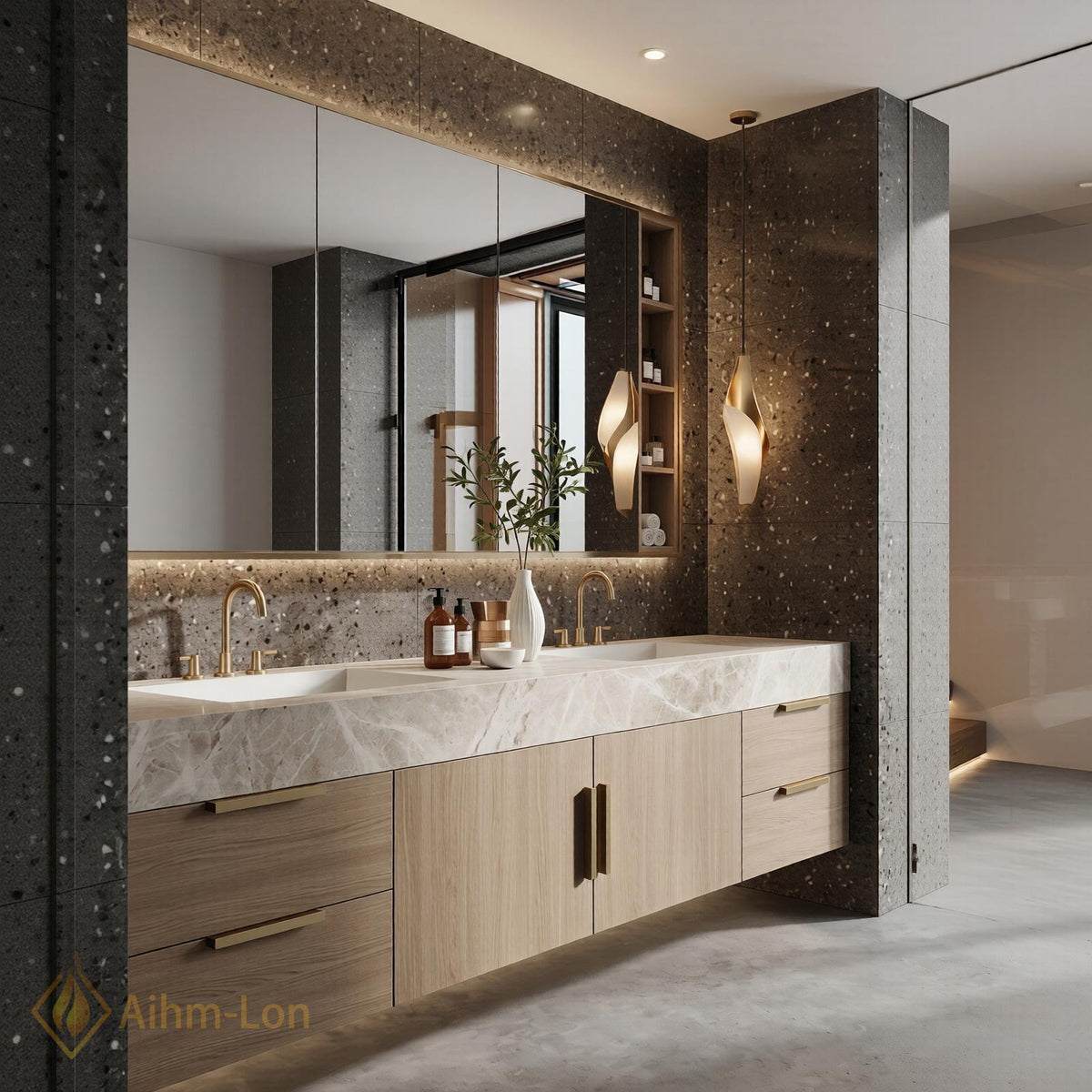 60''-96'' Double Bathroom Vanity with Sink Modern Floating Wood Grain Finish Open
