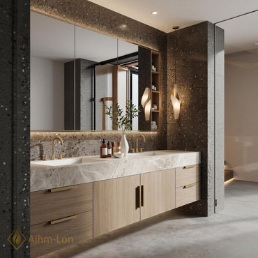 60''-96'' Double Bathroom Vanity with Sink Modern Floating Wood Grain Finish Open
