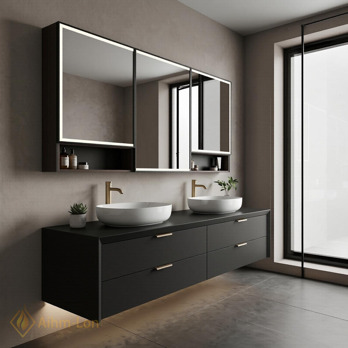 60''-96'' Double Bathroom Vanity with Sink Modern Floating Matte Black Drawer System