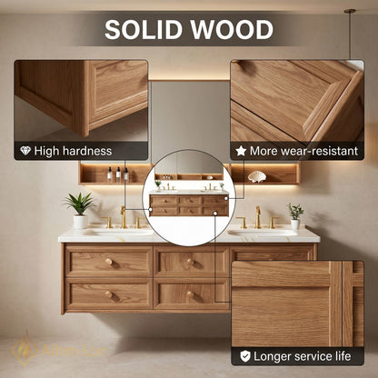 60''-96'' Double Bathroom Vanity with Sink White Marble Top Six Drawers Wall Mounted Mirror