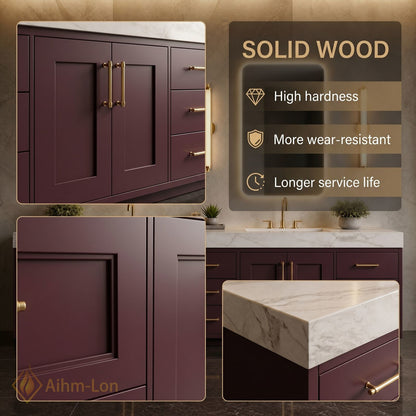 76''-96'' Double Bathroom Vanity with Sink Deep Plum Finish Integrated LED