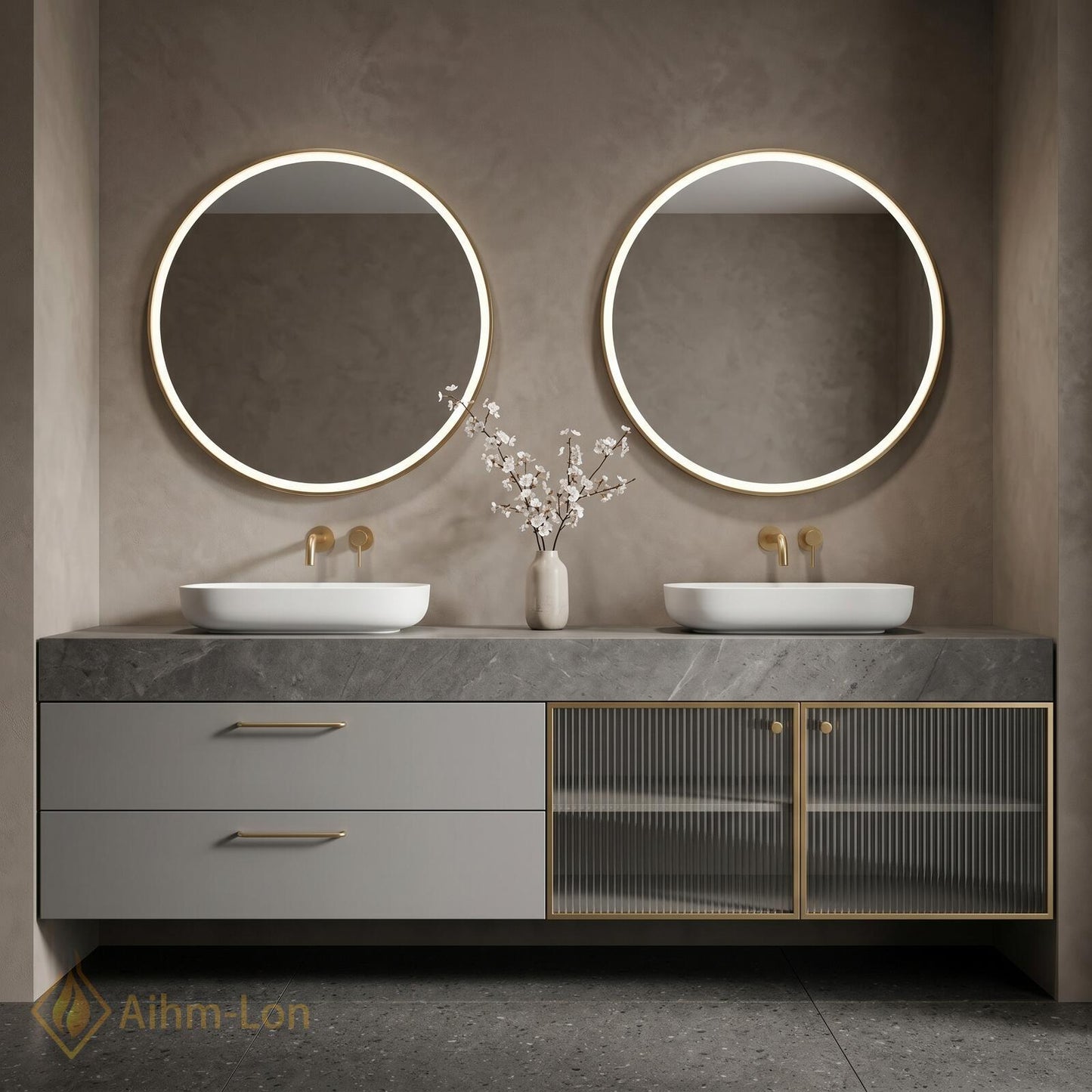 60''-96'' Double Bathroom Vanity with Sink Modern Glass Doors Drawers Countertop Dual