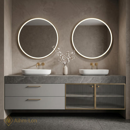 60''-96'' Double Bathroom Vanity with Sink Modern Glass Doors Drawers Countertop Dual