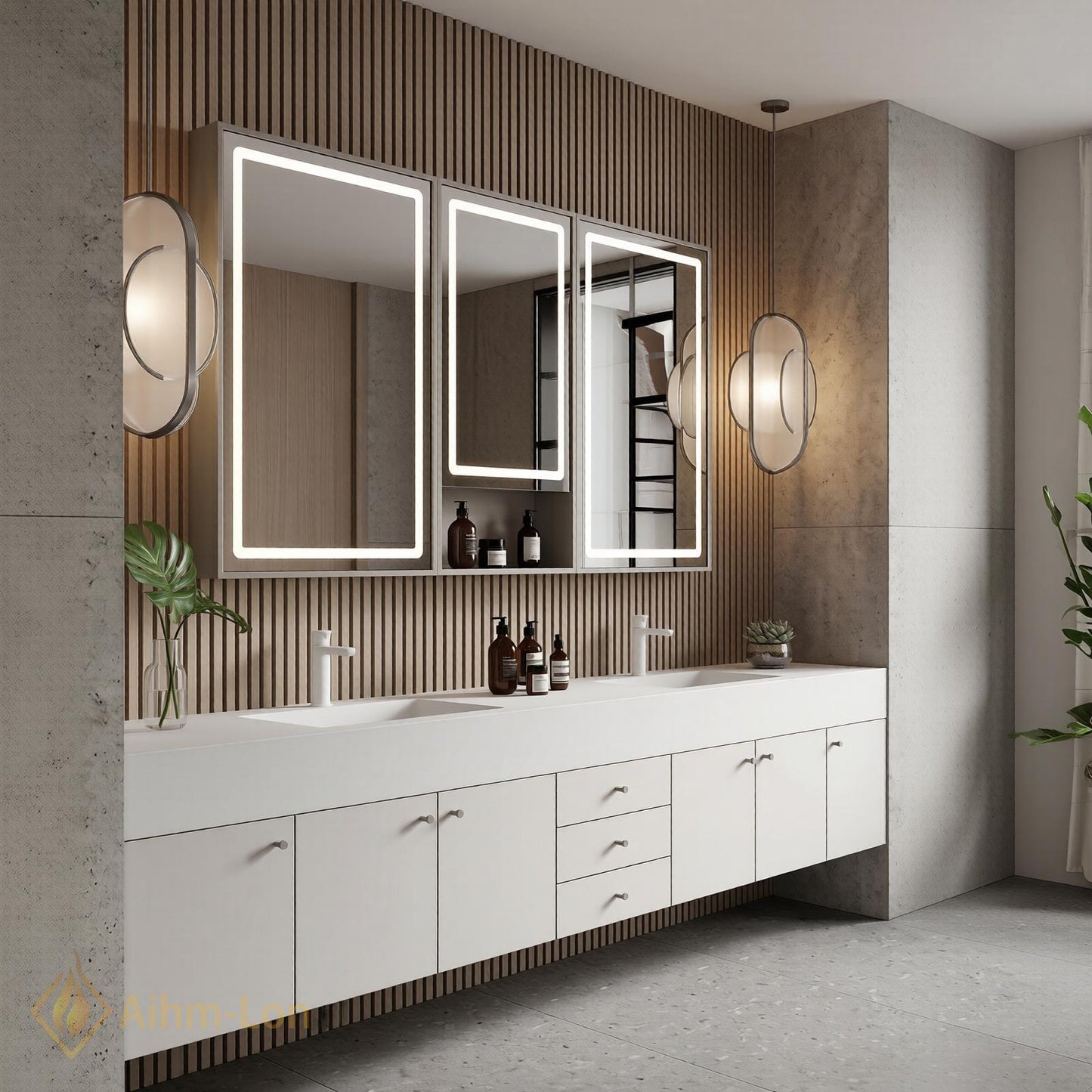 78''-96'' Modern Double Bathroom Vanity with Sink Floating Sleek Matte Slatted Wood