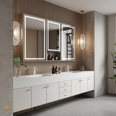 78''-96'' Modern Double Bathroom Vanity with Sink Floating Sleek Matte Slatted Wood