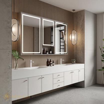 78''-96'' Modern Double Bathroom Vanity with Sink Floating Sleek Matte Slatted Wood