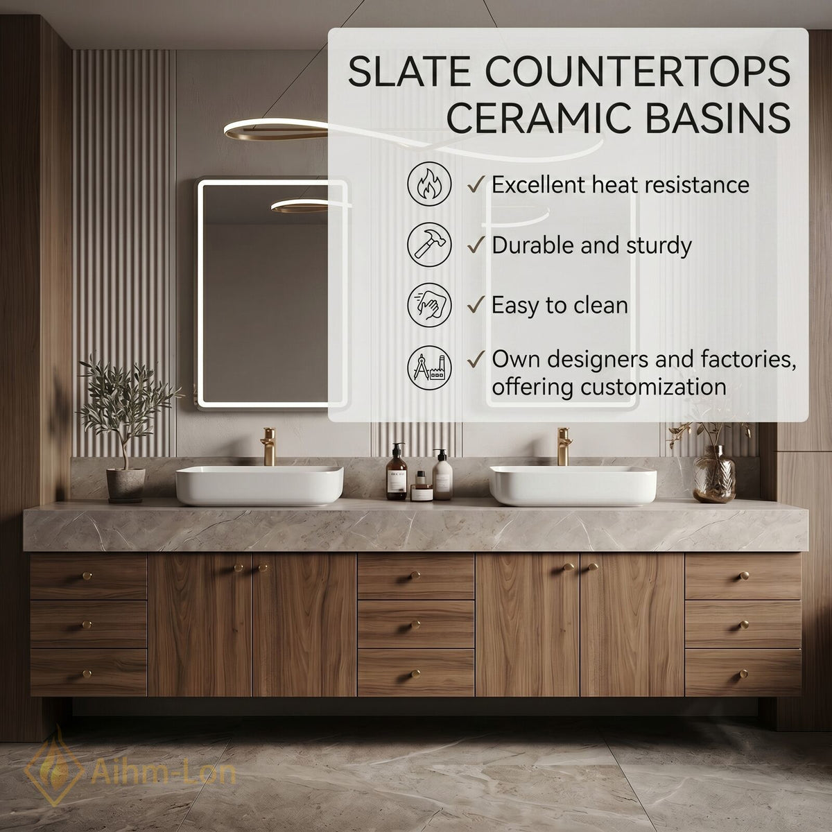 78''-96'' Double Bathroom Vanity with Sink Wide Marble Countertop Deep Drawers Storage