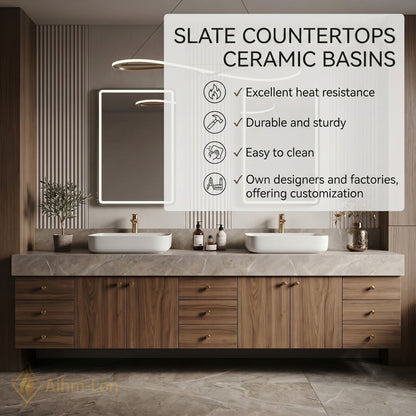 78''-96'' Double Bathroom Vanity with Sink Wide Marble Countertop Deep Drawers Storage