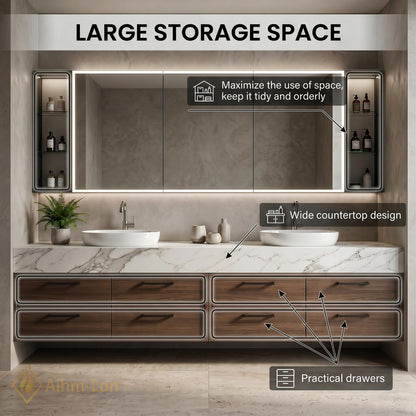 72''-96'' Double Bathroom Vanity with Sink Floating Double Woodgrain Finish Grain Finish