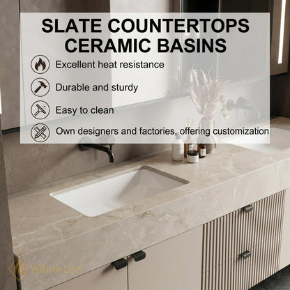 60''-96'' Bathroom Vanity with Sink Floating Double Ribbed Drawers Stone Textured Finish