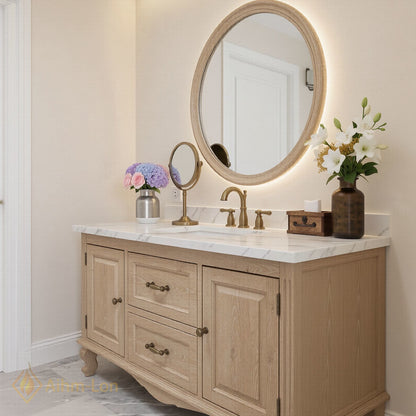 48''-64'' Classic Bathroom Vanity with Sink Raised Panel Marble Curved Leg Drawers
