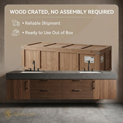 72''-96'' Double Bathroom Vanity with Sink Dark Modern Floating Stone-Top