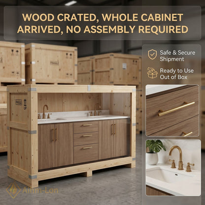 60''-96'' Double Bathroom Vanity with Sink Wide Countertop Wood Grained Finish Drawer