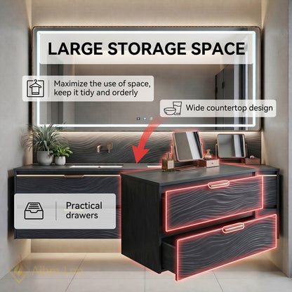 60''-96'' Double Bathroom Vanity with Sink Wave-Patterned Doors Deep Basin Six Drawers Cabinet