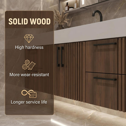 60''-96'' Double Bathroom Vanity with Sink Modern Floating Dark Walnut Slatted Panel