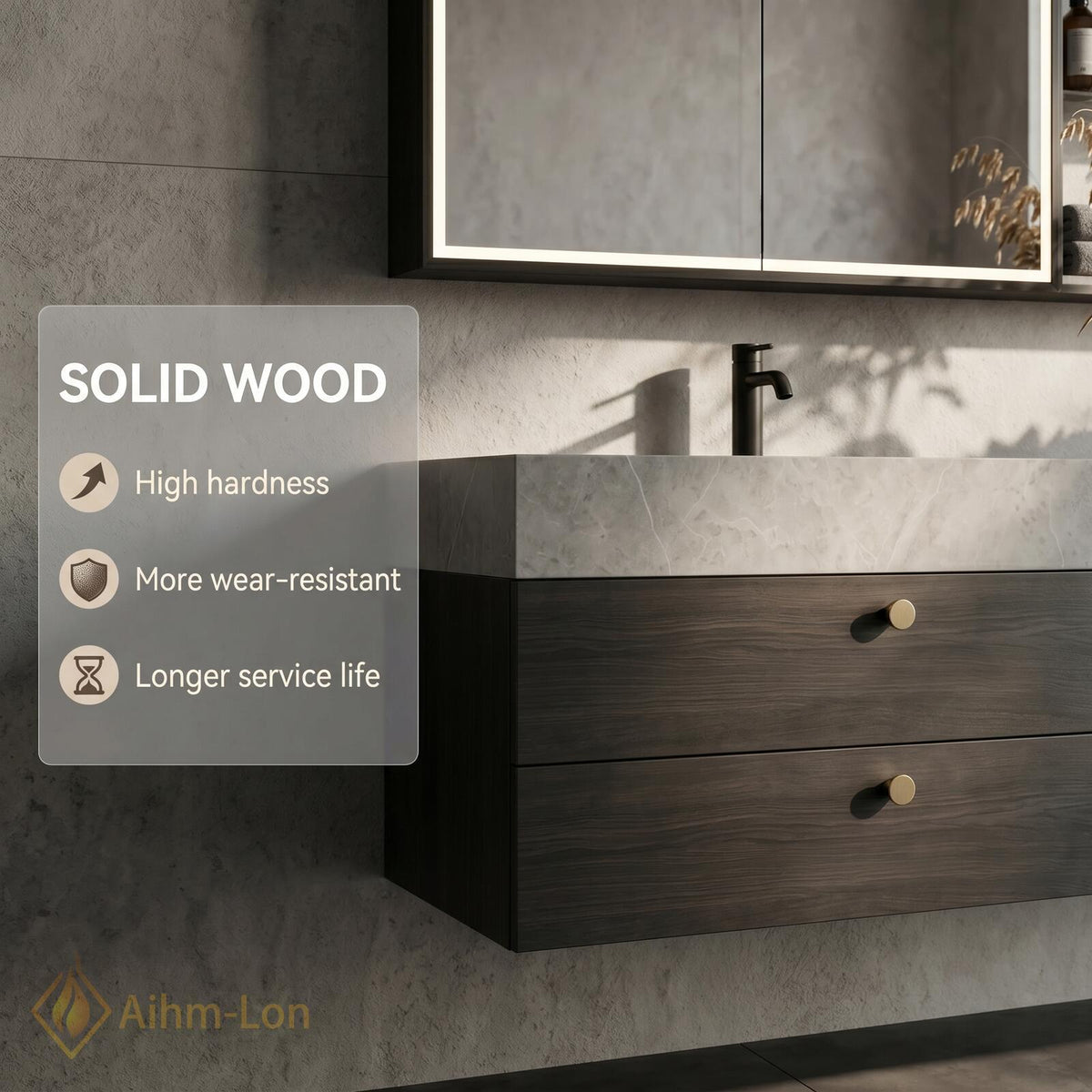 60''-96'' Double Bathroom Vanity with Sink Slatted Center Panel Dark Walnut Finish
