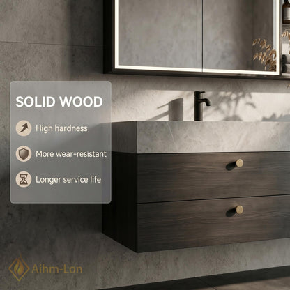 60''-96'' Double Bathroom Vanity with Sink Slatted Center Panel Dark Walnut Finish