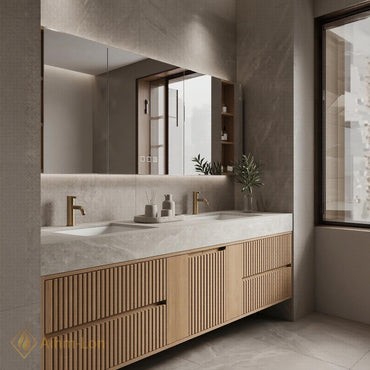 60''-96'' Double Bathroom Vanity with Sink Floating Wood Finish Fluted Panel Doors