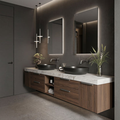 70''-96'' Modern Bathroom Vanity with Sink Floating Wall-Mounted White Marble Top Cabinet