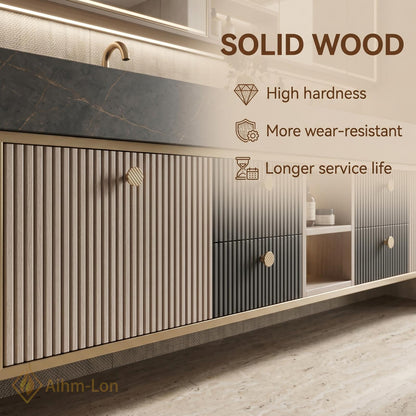 60''-96'' Double Bathroom Vanity with Sink Floating Slatted Doors Central Open Shelving