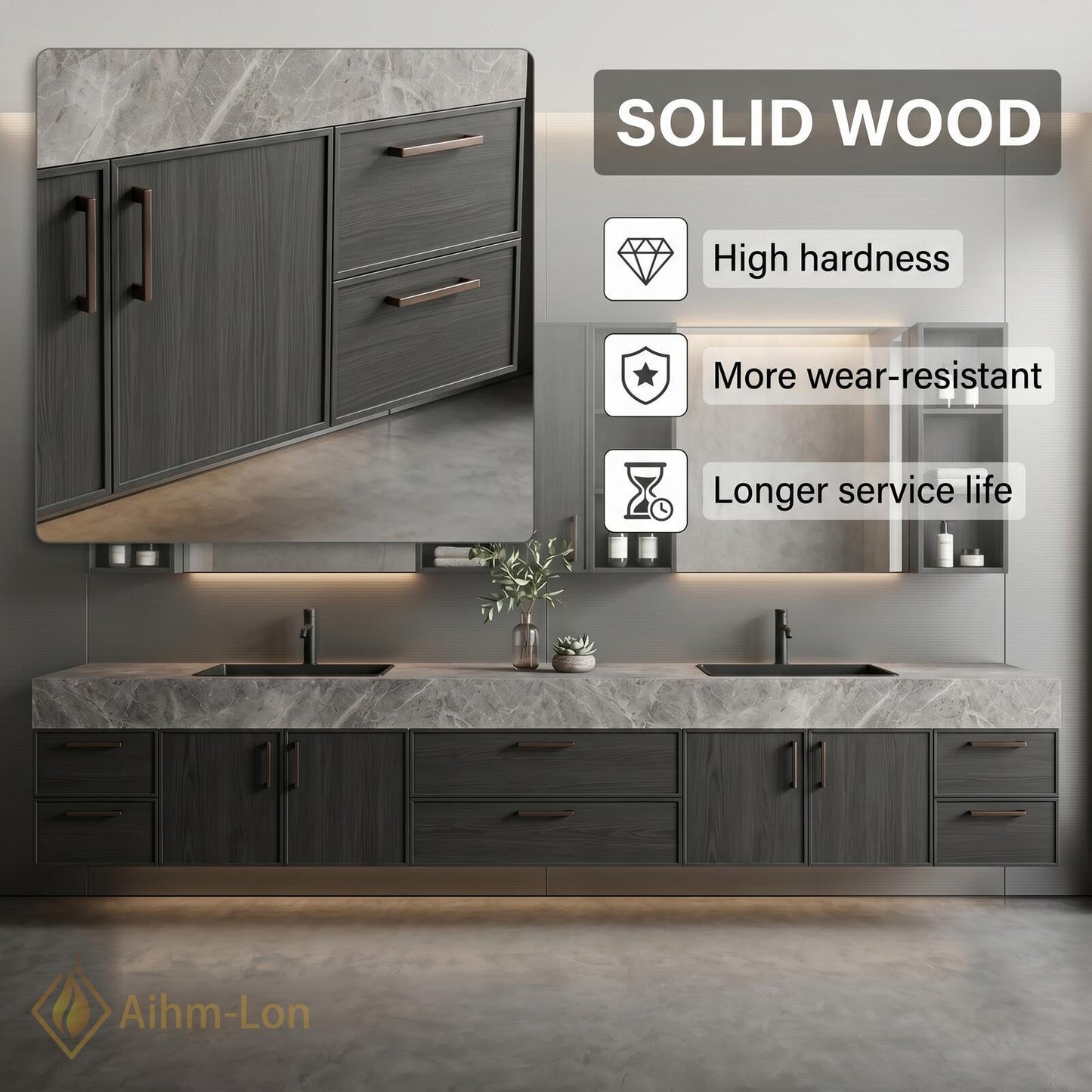 76''-96'' Modern Bathroom Vanity with Sink Floating Grey Stone Dark Wood Drawers