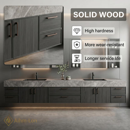 76''-96'' Modern Bathroom Vanity with Sink Floating Grey Stone Dark Wood Drawers