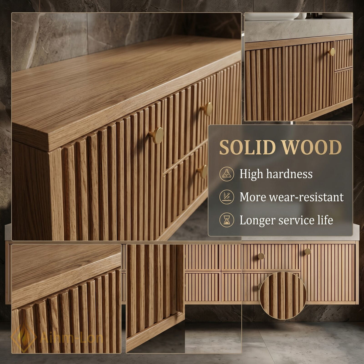 78''-96'' Double Bathroom Vanity with Sink Slatted Front Spacious Counter Cabinet