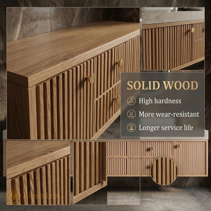 78''-96'' Double Bathroom Vanity with Sink Slatted Front Spacious Counter Cabinet