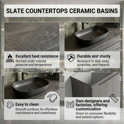 60''-96'' Double Bathroom Vanity with Sink Modern Floating Dark Grey Finish Textured Marble