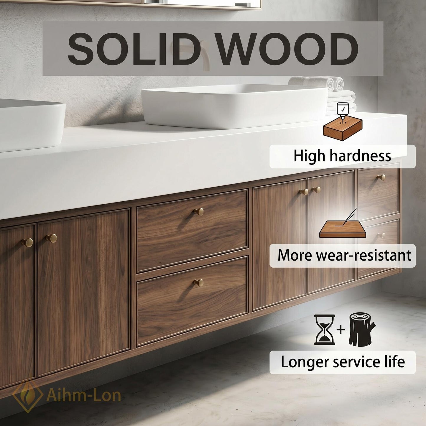 76''-96'' Modern Double Bathroom Vanity with Sink Dark Walnut Slatted Panel Finish