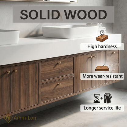76''-96'' Modern Double Bathroom Vanity with Sink Dark Walnut Slatted Panel Finish