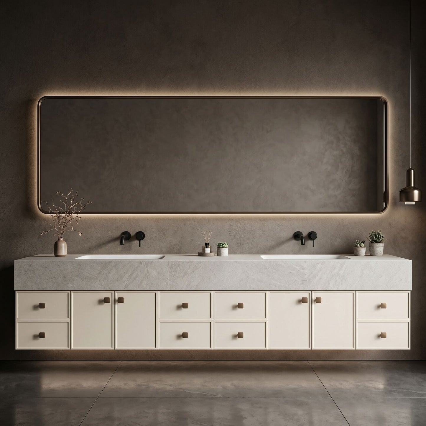78''-96'' Floating Bathroom Vanity with Sink Stone-Like Top Wide Storage Open Drawers Cabinet