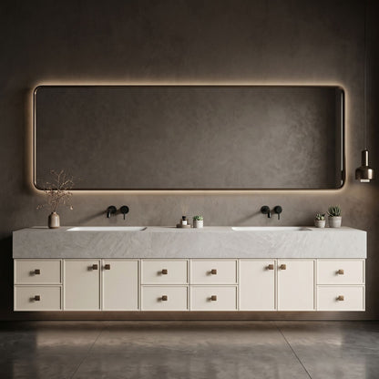 78''-96'' Floating Bathroom Vanity with Sink Stone-Like Top Wide Storage Open Drawers Cabinet