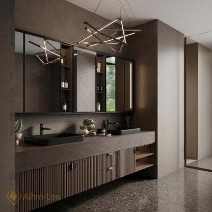 60''-96'' Double Bathroom Vanity with Sink Ribbed Vertical Matte Charcoal Center Shelf