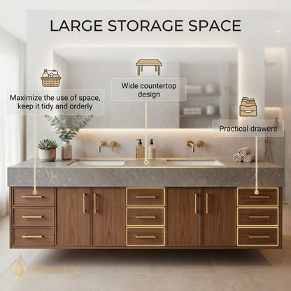 76''-96'' Bathroom Vanity with Sink Floating Base Construction Wood-Grain Drawer Fronts Double