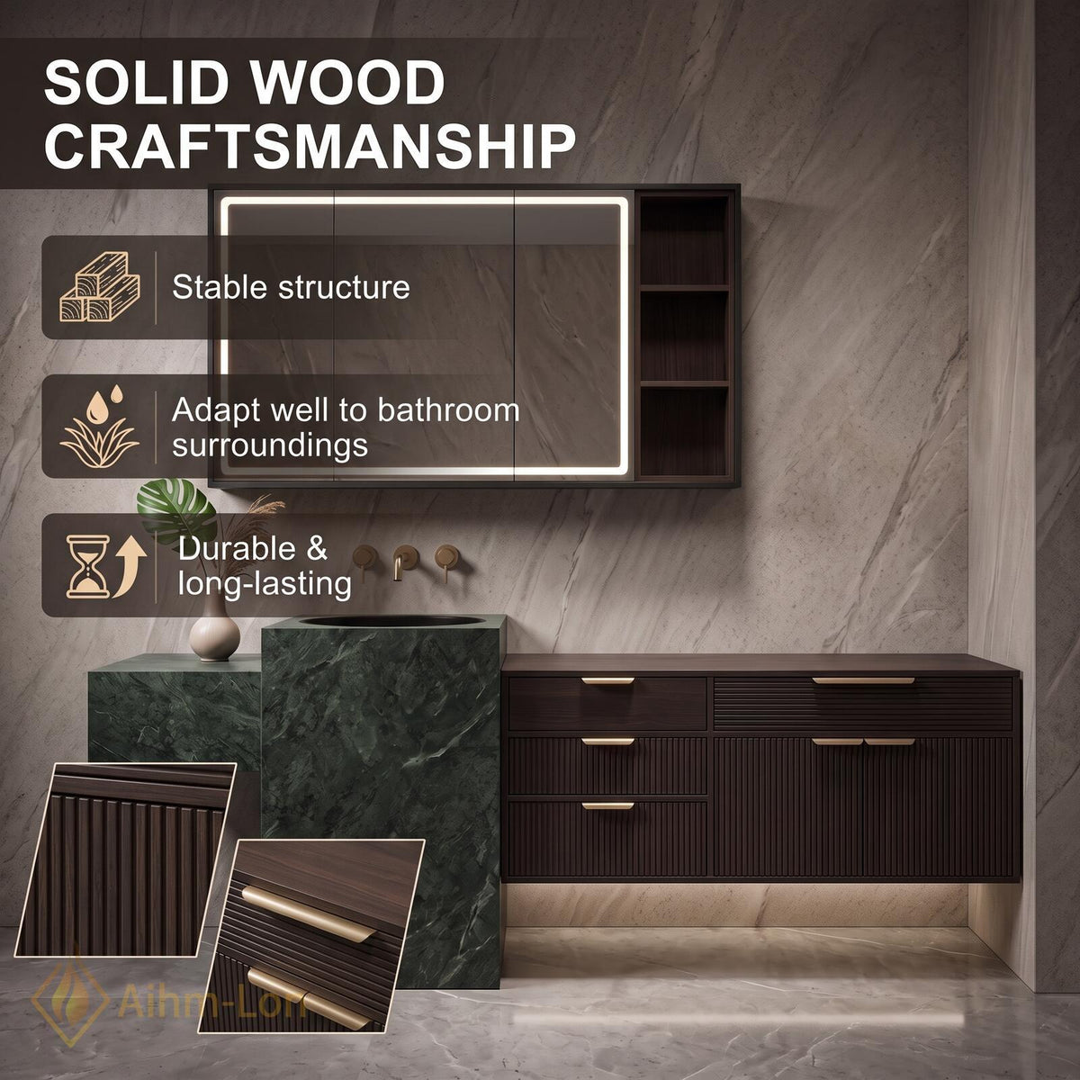 36''-110'' Bathroom Vanity with Sink Modern Green Sintered Stone Top