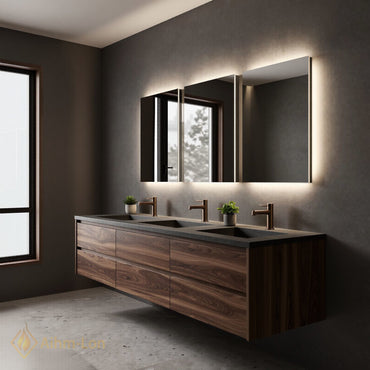 78''-96'' Modern Bathroom Vanity with Sink Floating Walnut Deep Drawers Cabinet