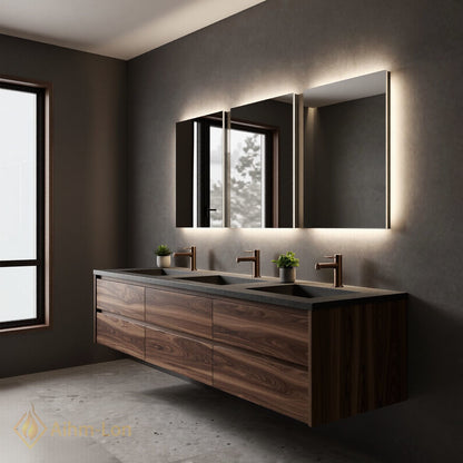 78''-96'' Modern Bathroom Vanity with Sink Floating Walnut Deep Drawers Cabinet