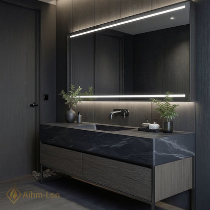 36''-64'' Modern Bathroom Vanity with Sink Grey Stone Veining Wood Grain Base