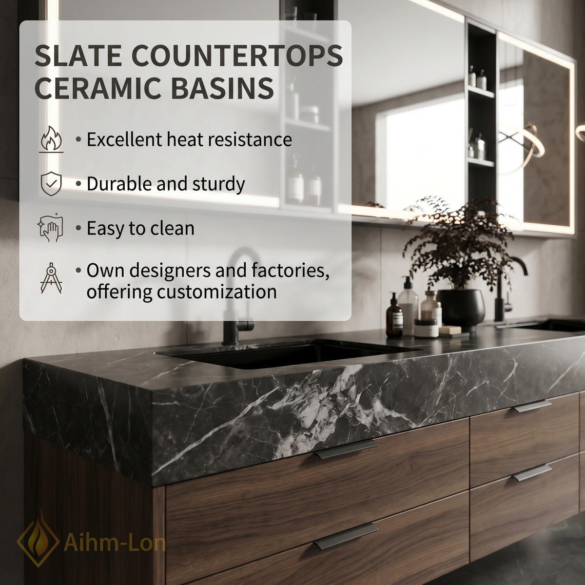 60''-96'' Double Bathroom Vanity with Sink Floating Wood Grain Drawers Countertop Space