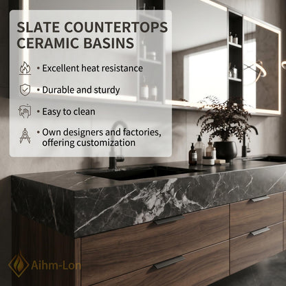 60''-96'' Double Bathroom Vanity with Sink Floating Wood Grain Drawers Countertop Space