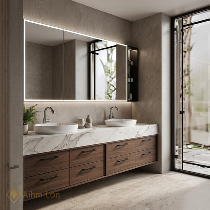 72''-96'' Double Bathroom Vanity with Sink Floating Double Woodgrain Finish Grain Finish