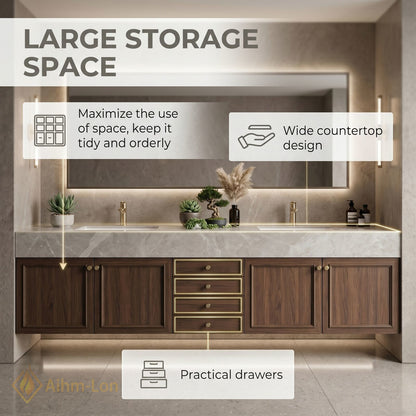 72''-96'' Double Bathroom Vanity with Sink Floating Storage Drawers Large Marble Vanities